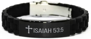 Isaiah 53:5 Black Glidelock Bracelet Bible Verse Isaiah 53:5 Religious Jewelry Engraved for Women Men Personalized Isaiah 53:5 Inspirational Christian Faith Adjustable Bracelet Motivational