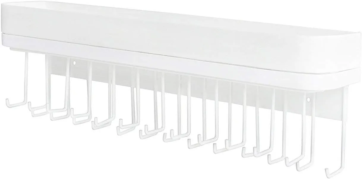 J JACKCUBE DESIGN Necklace Holder Wall Mounted Jewelry Organizer for Bracelet, Earrings and Rings with 25 Hooks - Aesthetic Room Decor Bedroom Shelf Rack (White) - MK124C