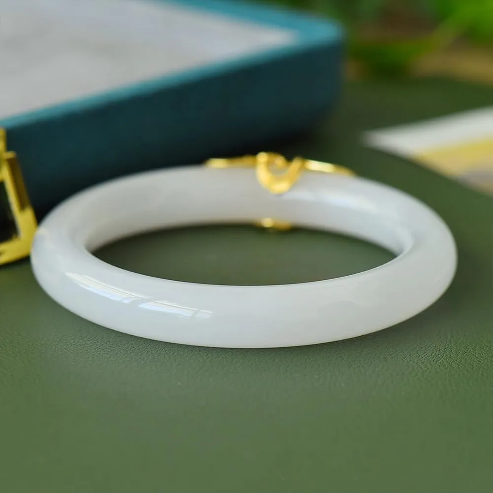 Jade Bangle Bracelet for Women Feng Shui Bangle Good Luck Jade Bracelet Woman Jade Bangle Bracelet Fashion Ancient Gold Inlaid Design Jade Stone Bracelet