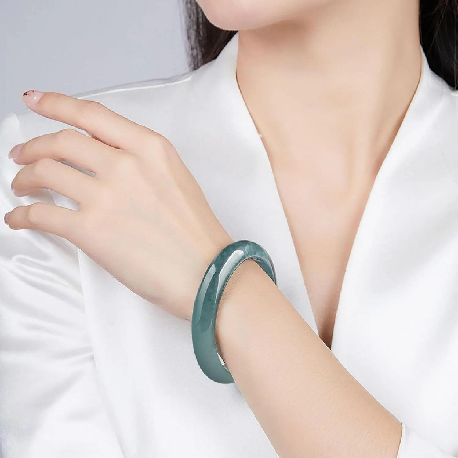 Jade Bangle Bracelet for Women Natural Jadeite Blue Water Round Bracelet Peace Bracelet Ice Jade Bracelet