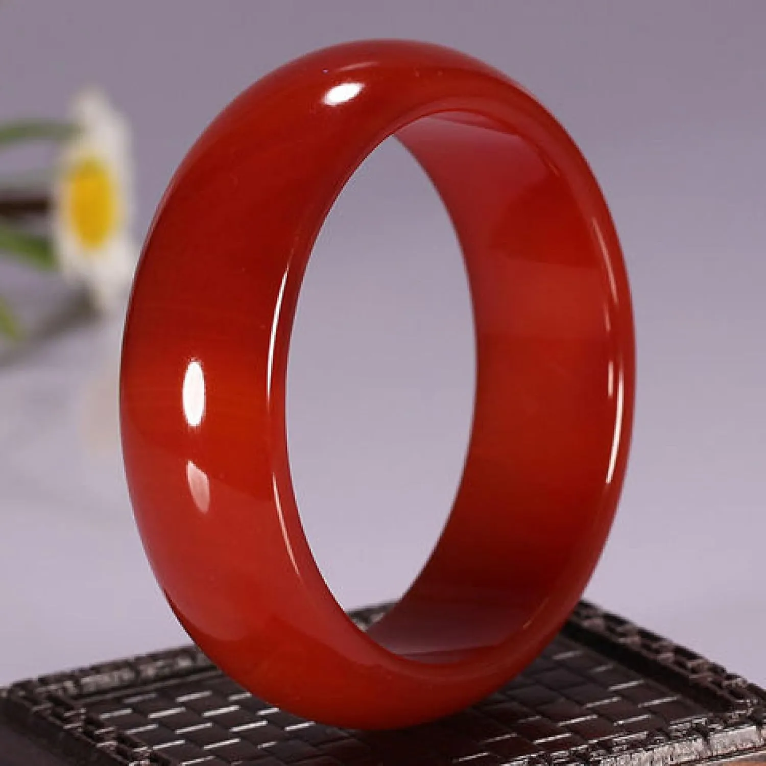 Jade Bangle Bracelet for Women,Widened Chalcedony Bracelet, Retro Red Natural Jade Bracelet