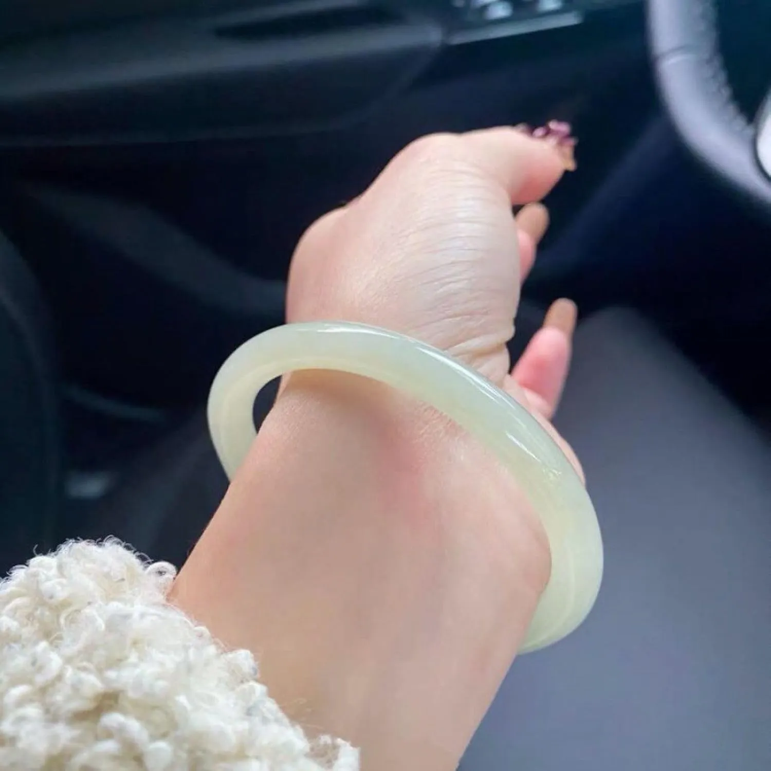 Jade Bangle Bracelet, Women Blue White Jade Thin Round Strip Retro Couple,natural Jade Bracelet