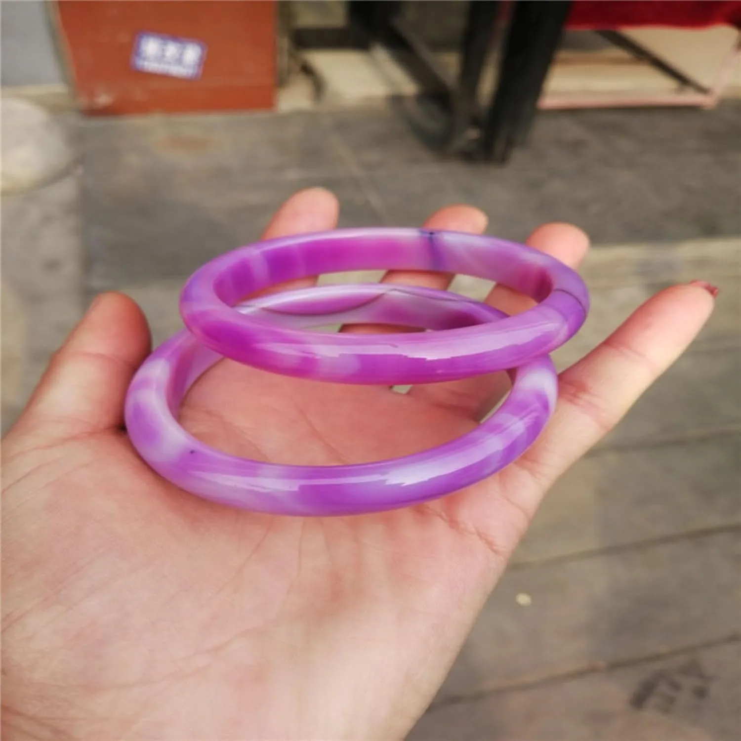 Jade Bangle Bracelet, Women Purple Round Floating Flower Bracelet, Natural Jade Bracelet