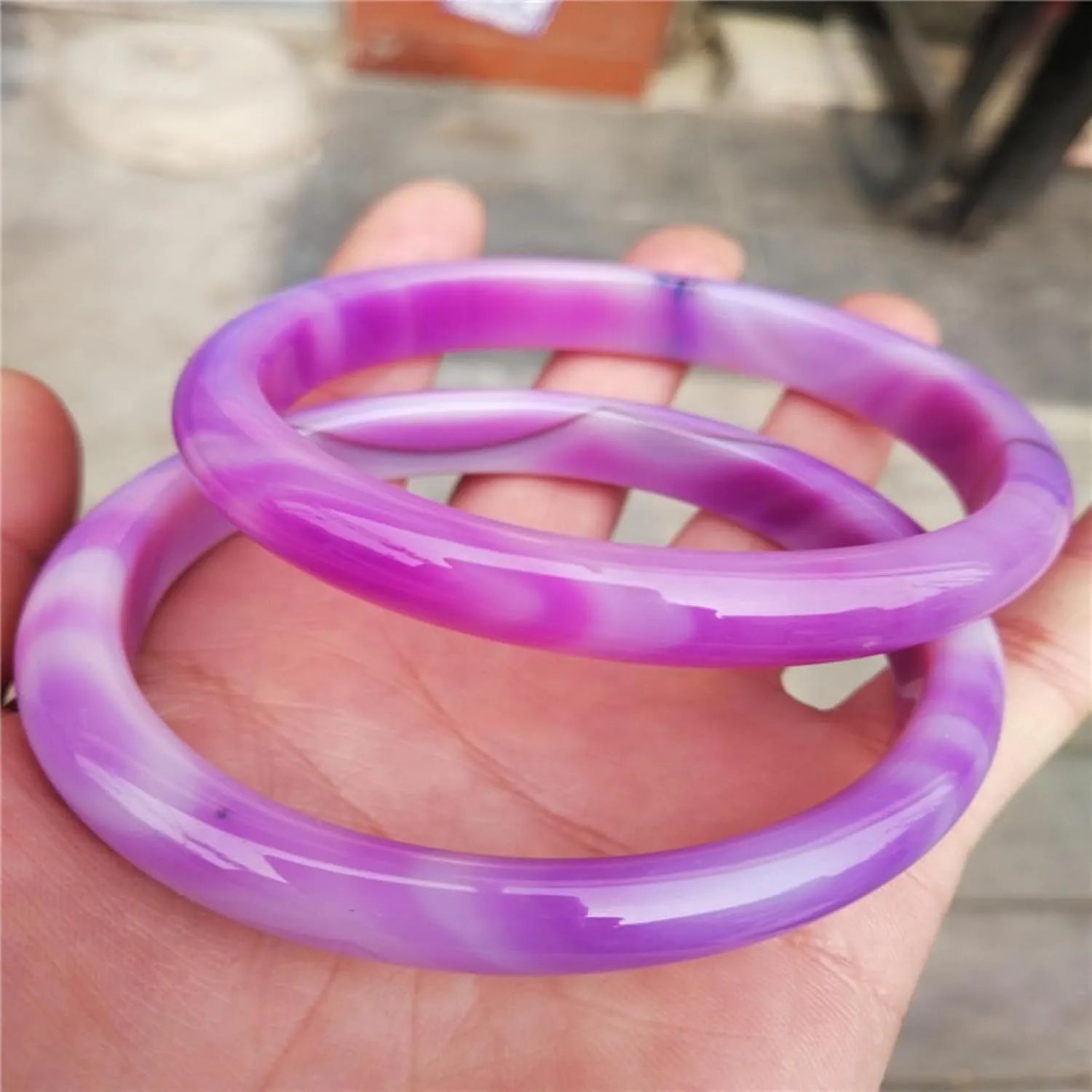 Jade Bangle Bracelet, Women Purple Round Floating Flower Bracelet, Natural Jade Bracelet