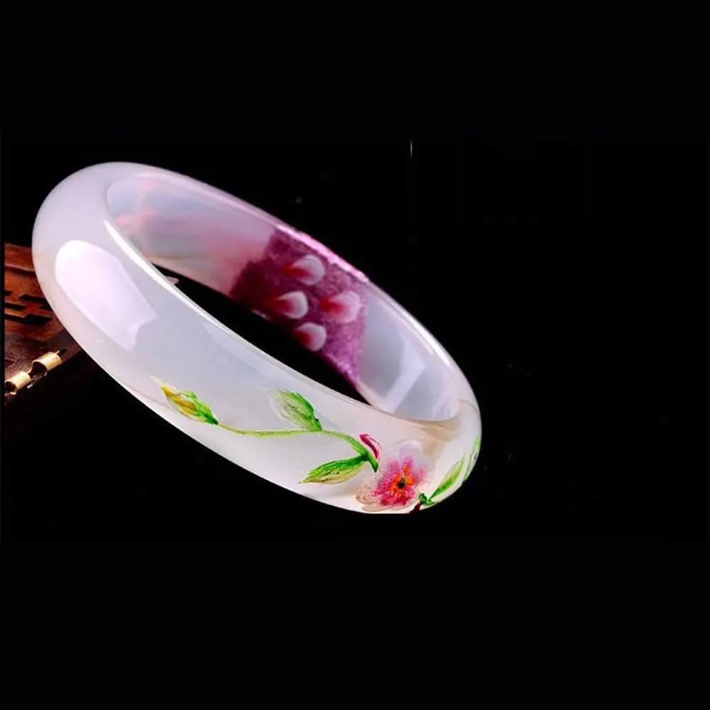 Jade Bangle for Women Feng Shui Good Luck Bangle Bracelet Woman Jade Bangle Bracelet Fashion Vintage Design Jade Stone Bracelet Birthday Christmas