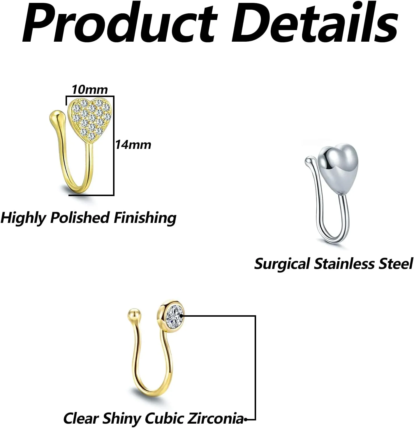 JDXN 24 PCS Fake Nose Rings Set Ear Clips Non Piercing Earrings Inlaid CZ Non Piercing Jewelry Fake Nose Ring Spring Clip on Circle Hoop No Pierced Body Jewelry Set For Women Men