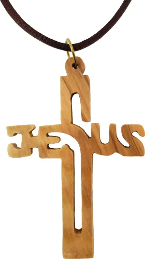 Jesus Cross, Wooden Cross Necklace for Men & Women, Certified Holy Land Olive Wood Orthodox Pendant Necklace from Bethlehem Israel, Christian & Catholic Religious Keepsake Gift