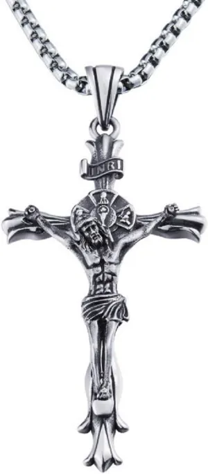 Jesus Crucifix Pendant, Crucifix Cross Necklace for Men, Jesus Cross Necklace Cross Jewelry, Hip Hop Cross Charm Necklace Stainless Steel Punk Cross Religious Pendant Necklace for mens