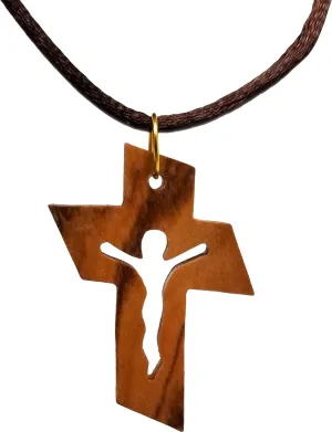 Jesus Silhouette Cross, Wooden Cross Necklace for Men & Women, Certified Holy Land Olive Wood Orthodox Pendant Necklace from Bethlehem Israel, Christian & Catholic Religious Keepsake Gift