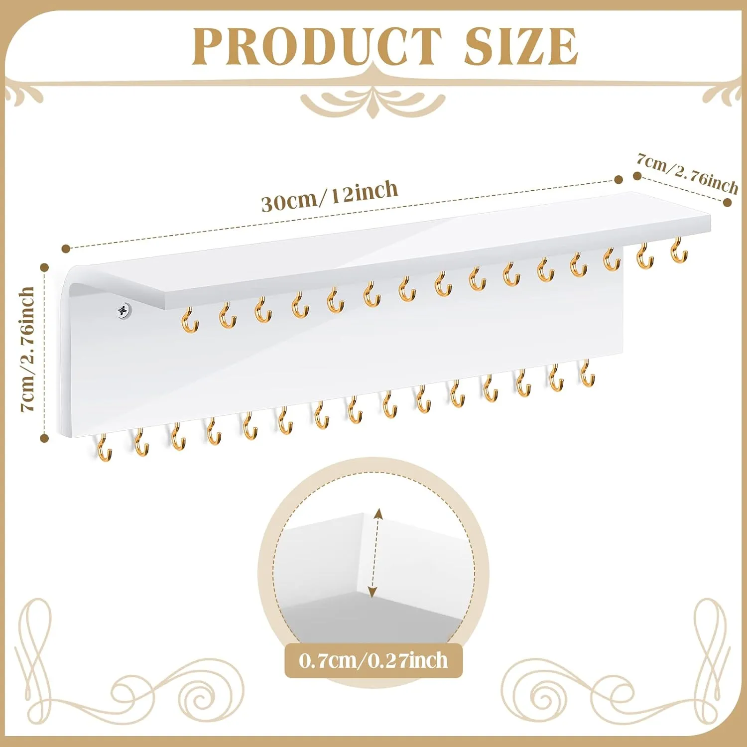 Jetec 2 Pcs Acrylic Hanging Necklace Organizer Wall Mounted with 60 Hooks, Jewelry Organizer Display Holder for Rings, Earrings, Bracelet