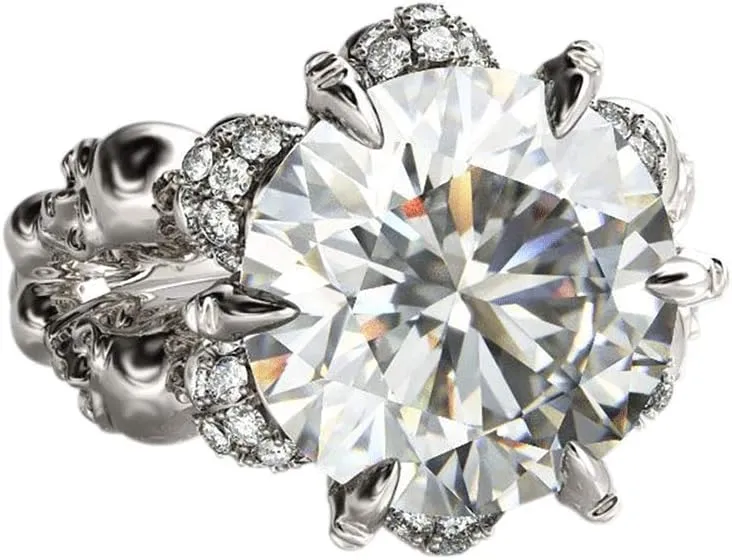 Jeulia 8.4 Carat Round Cut Diamond Skull Rings for Women Bride 925 Sterling Silver Wedding Band Cubic Zirconia Solitaire Engagement Rings Anniversary Promise with Jewelry Gift Box