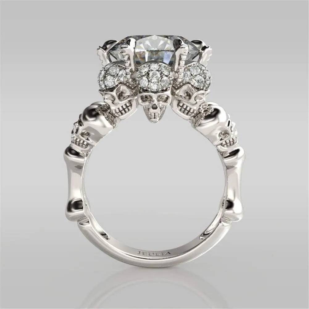 Jeulia 8.4 Carat Round Cut Diamond Skull Rings for Women Bride 925 Sterling Silver Wedding Band Cubic Zirconia Solitaire Engagement Rings Anniversary Promise with Jewelry Gift Box