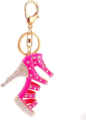 JewelBeauty Large Size Crystal High Heel Shoe Keychain Ladies Fashion Stiletto Shoe Handbag Charm Rhinestone Purse Charm Keyring Car Bling Keychain For Women (pink)