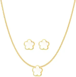 Jewelry Hypoallergenic 18K Double Layer Gold-Plated Stainless- Elegant Floral Design Five leaf clover Necklace and Earring Set-for Women, Fine Polish, Smooth Surface, and Durable PVD Plating.