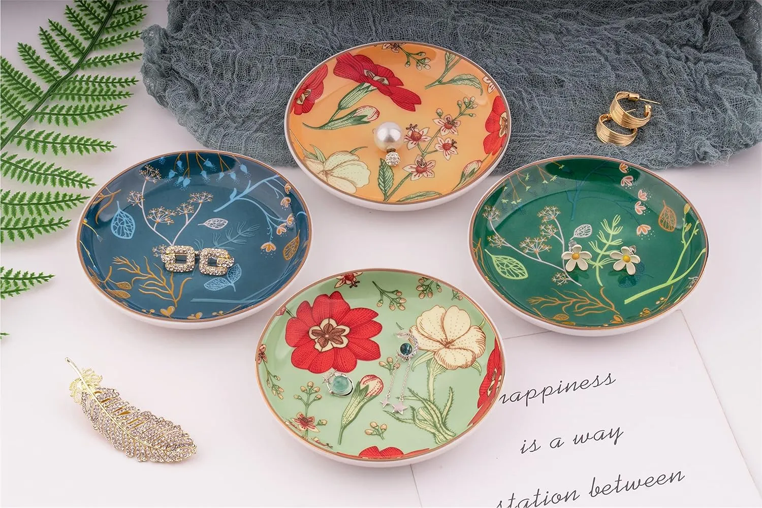 Jewelry Ring Dish Tray Boho Ceramic Decorative Trinket Dish Organizer for Rings Earrings Necklaces Bracelet Watch Keys Plate Small Round Ring Holder Gift for Women Engagement