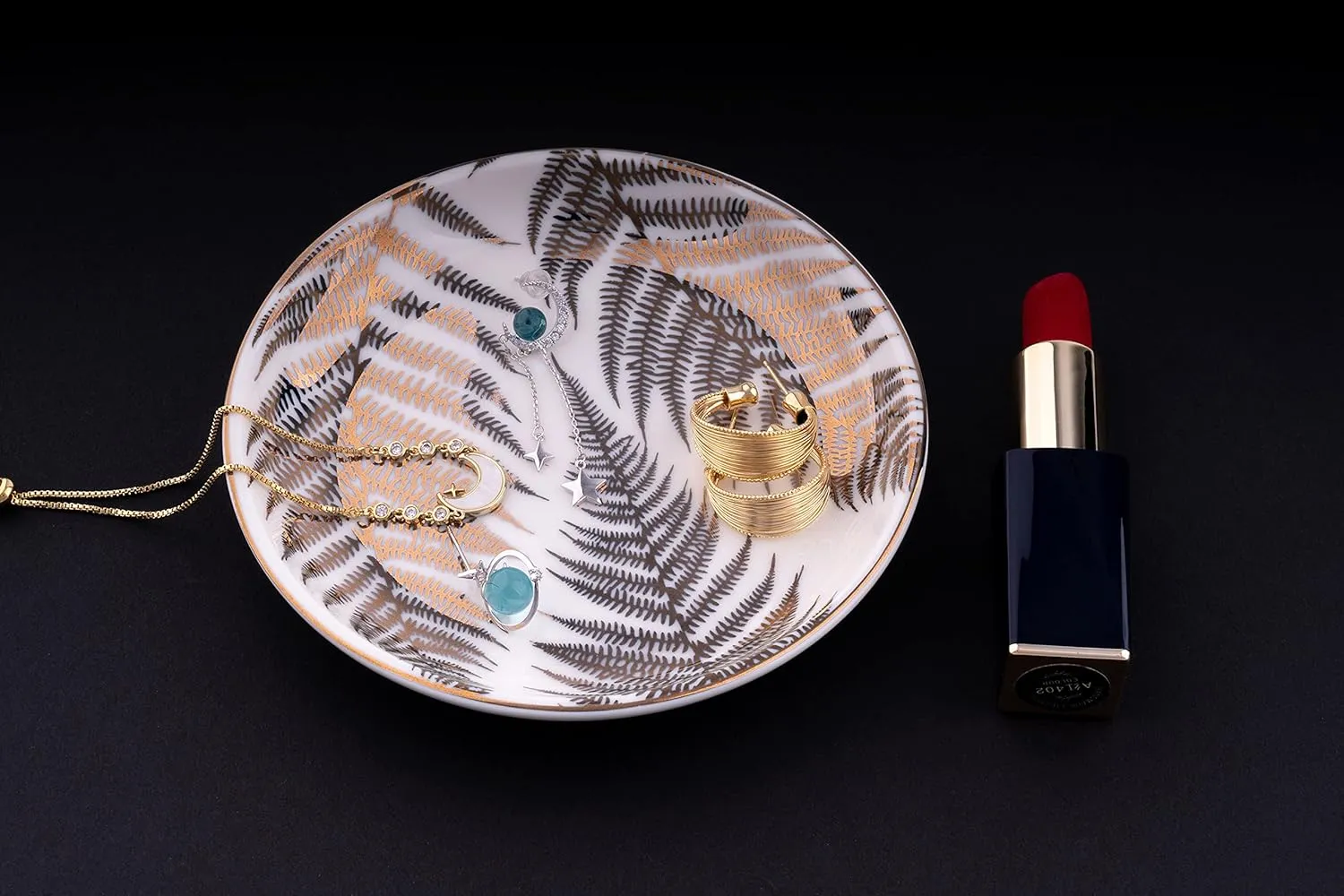Jewelry Ring Dish Tray Boho Ceramic Decorative Trinket Dish Organizer for Rings Earrings Necklaces Bracelet Watch Keys Plate Small Round Ring Holder Gift for Women Engagement