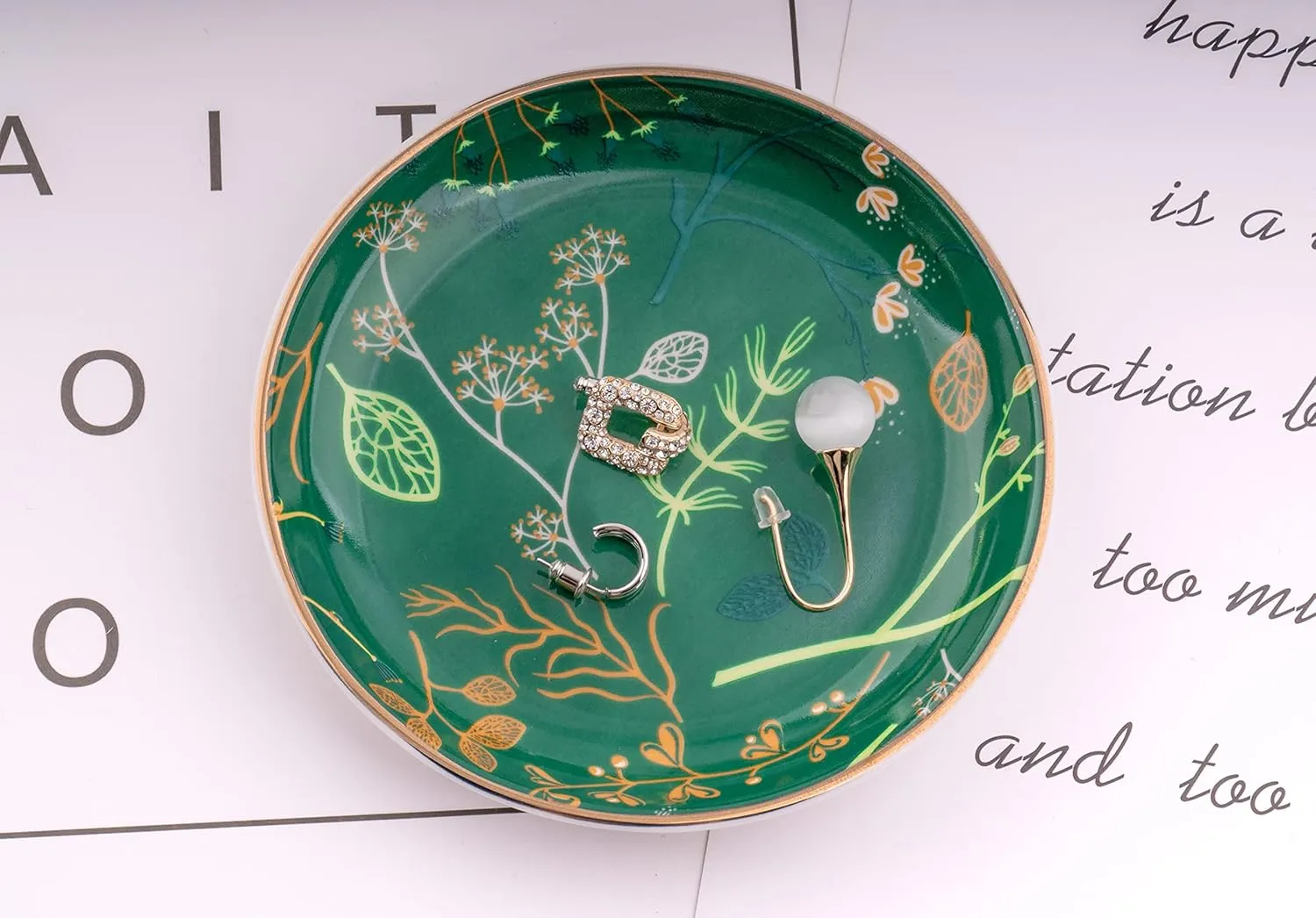 Jewelry Ring Dish Tray Boho Ceramic Decorative Trinket Dish Organizer for Rings Earrings Necklaces Bracelet Watch Keys Plate Small Round Ring Holder Gift for Women Engagement