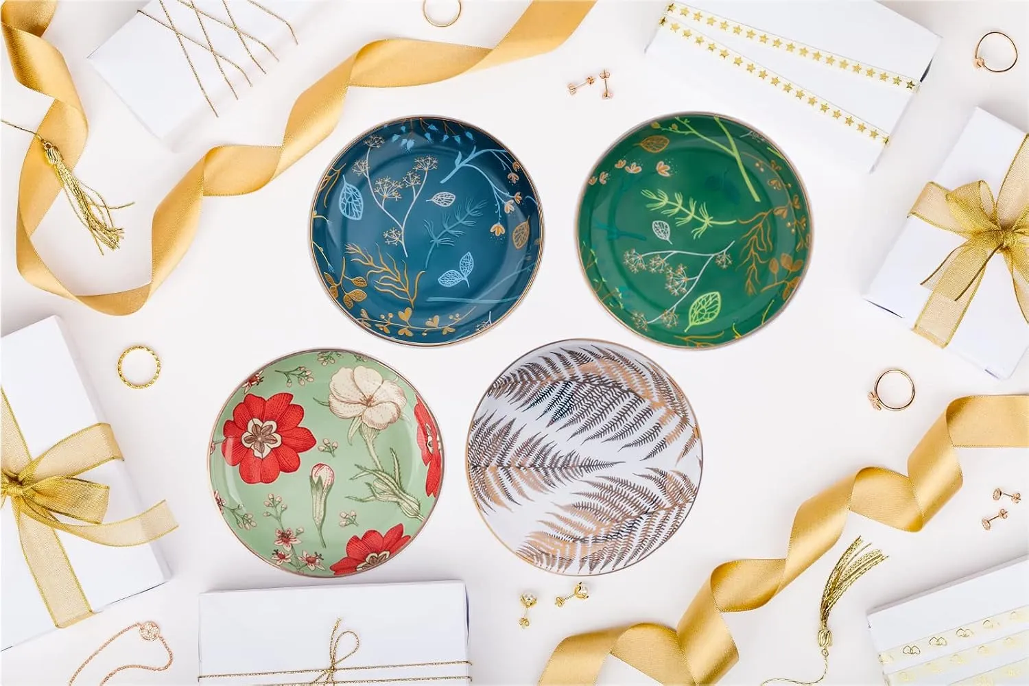 Jewelry Ring Dish Tray Boho Ceramic Decorative Trinket Dish Organizer for Rings Earrings Necklaces Bracelet Watch Keys Plate Small Round Ring Holder Gift for Women Engagement