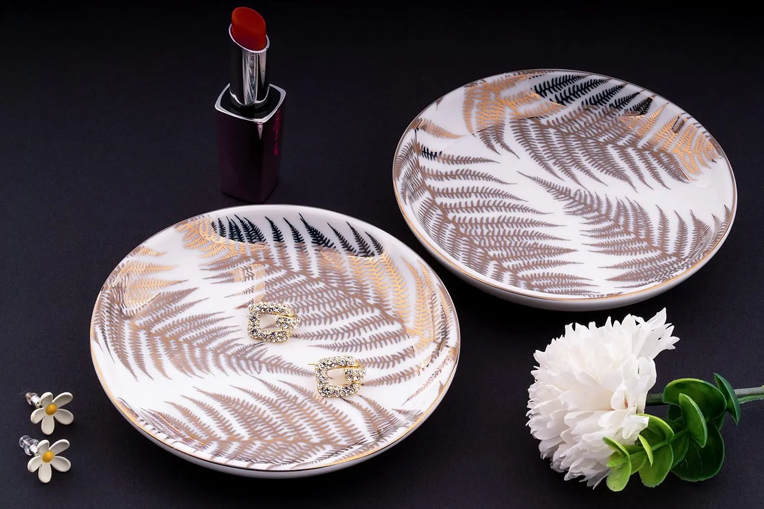 Jewelry Ring Dish Tray Boho Ceramic Decorative Trinket Dish Organizer for Rings Earrings Necklaces Bracelet Watch Keys Plate Small Round Ring Holder Gift for Women Engagement