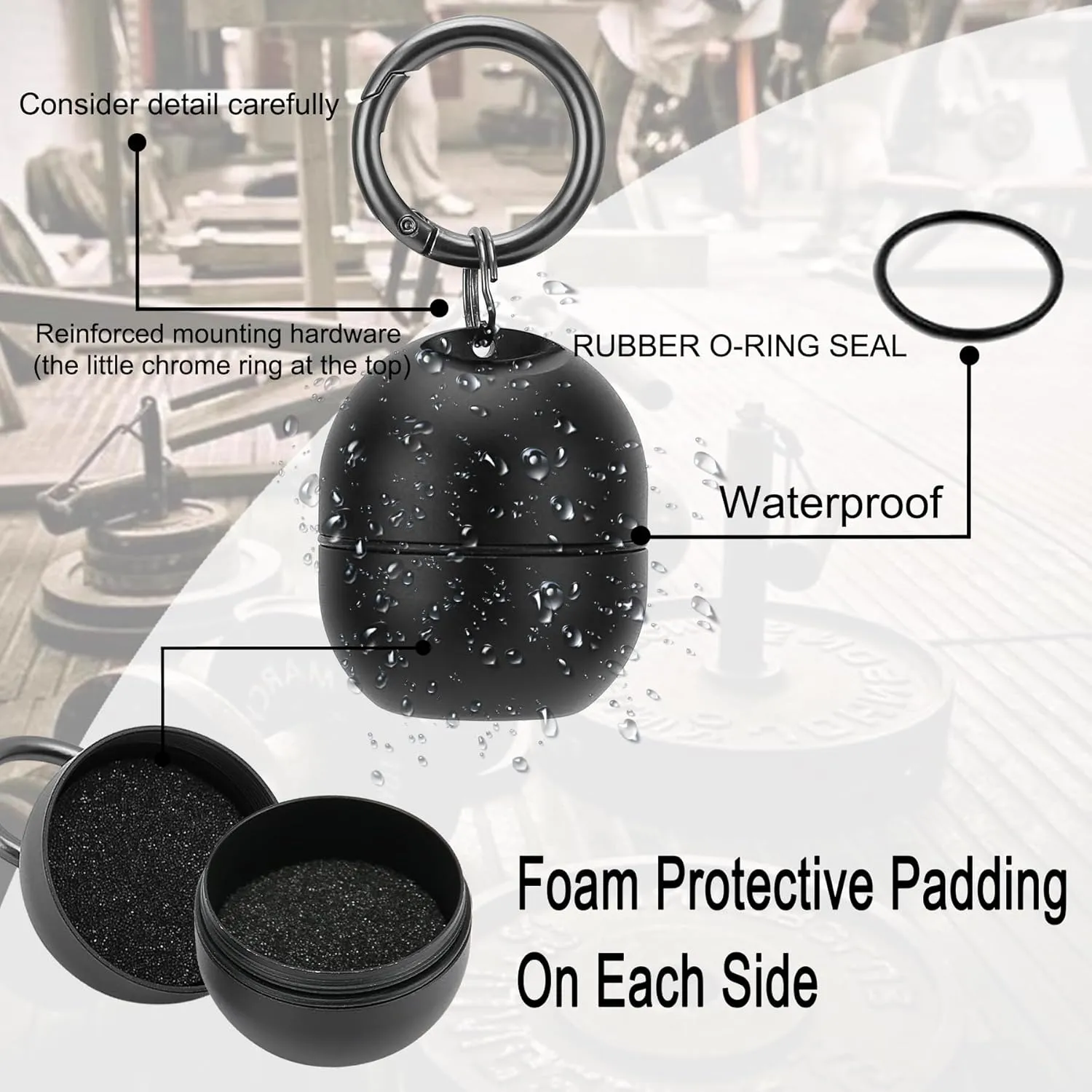 Jewelry Storage Box Case Gym Storage Jewelry Storage Box Case, Ring Organizer Container with Protective Sponge,Jewelry Care Protective Box Sports Portable Ring Holder with Keychain (1-Tier Black)