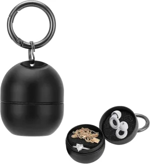 Jewelry Storage Box Case Gym Storage Jewelry Storage Box Case, Ring Organizer Container with Protective Sponge,Jewelry Care Protective Box Sports Portable Ring Holder with Keychain (1-Tier Black)