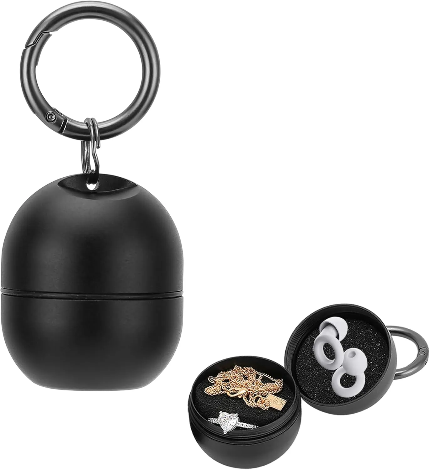 Jewelry Storage Box Case Gym Storage Jewelry Storage Box Case, Ring Organizer Container with Protective Sponge,Jewelry Care Protective Box Sports Portable Ring Holder with Keychain (1-Tier Black)