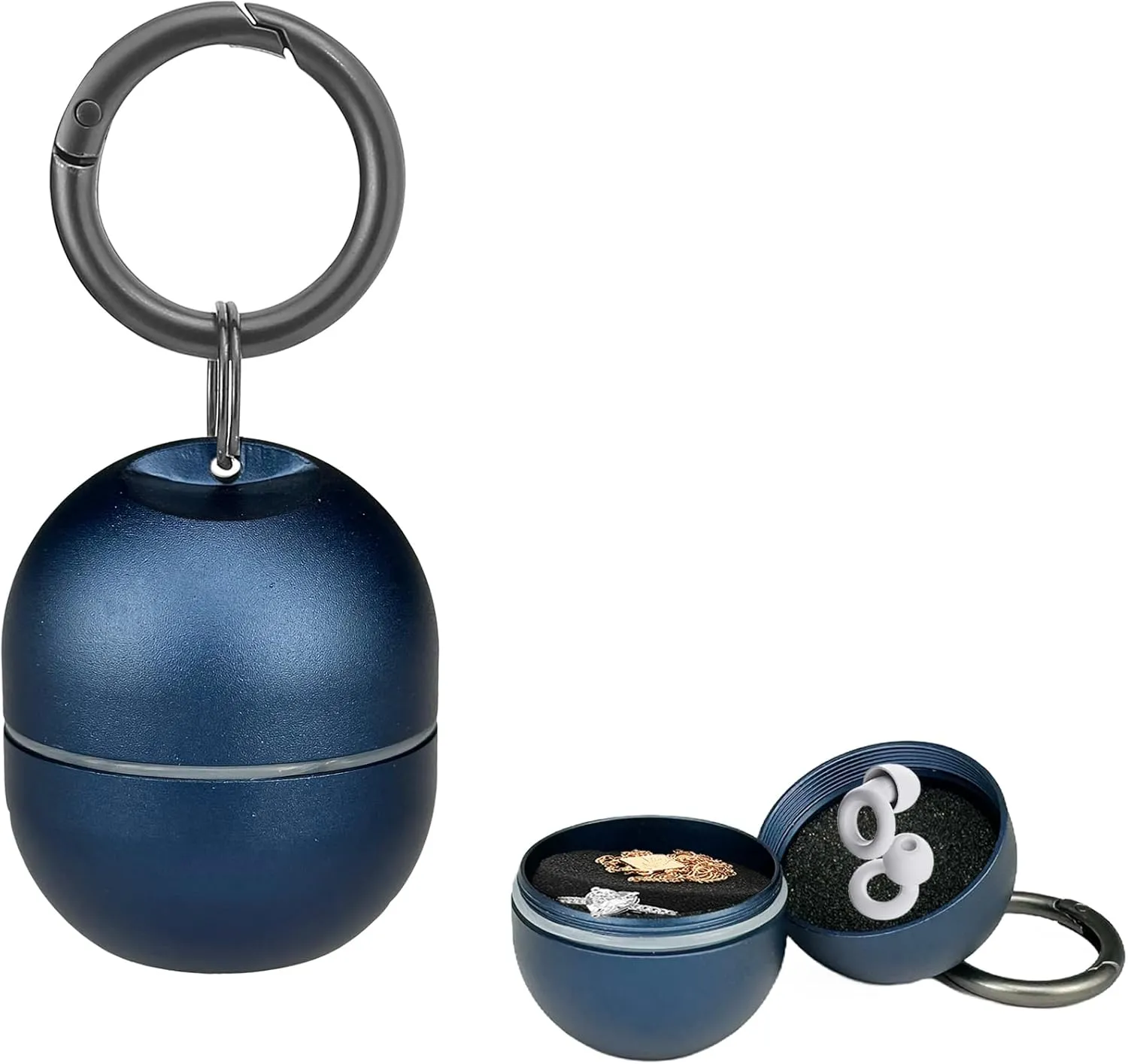 Jewelry Storage Box Case Gym Storage Jewelry Storage Box Case, Ring Organizer Container with Protective Sponge,Jewelry Care Protective Ring Holder with Keychain (1-Tier Blue)