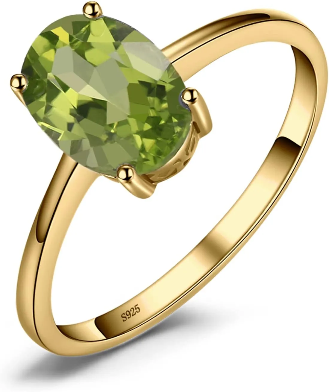 JewelryPalace Class Natural Gemstone Garnet Peridot Amethyst Citrine Blue Topaz Birthstone Solitaire Engagement Rings for Women, Anniversary 14K Gold Plated 925 Sterling Silver Promise Rings for Her