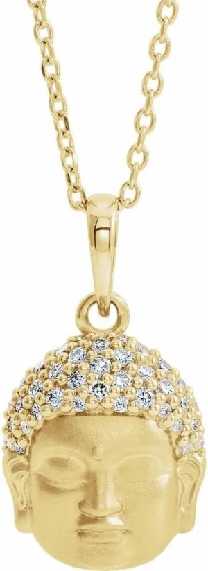 Jewels By Lux 14K Yellow Gold Round Gh I1 1/8 Ctw Natural Diamond Buddha Necklace, Length: 18 In