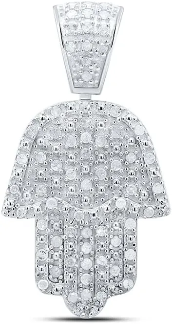Jewels By Lux Sterling Silver Mens Round Diamond Hamsa Charm Pendant 1/2 Cttw