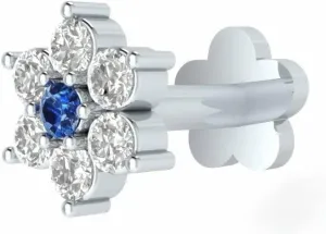 Jewelsfaction 0.08 Ct Round Cut Created Blue Sapphire & Simulated Diamond 925 Sterling Silver 14K White Gold Plated Flower Nose Piercing Ring Stud Screw Pin for Women's