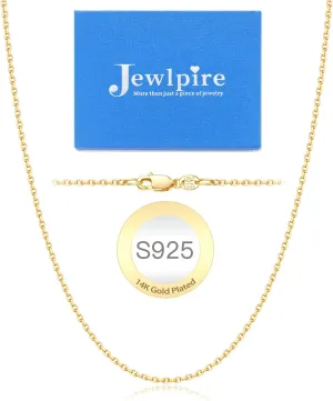 Jewlpire Italian 14K Real Gold Over 925 Sterling Silver Chain Necklace for Women, 1.1mm 1.3mm Cable Chain Necklace Hypoallergenic & Comfortable Women's Chain Necklaces 14 16 18 20 22 24 26 Inch