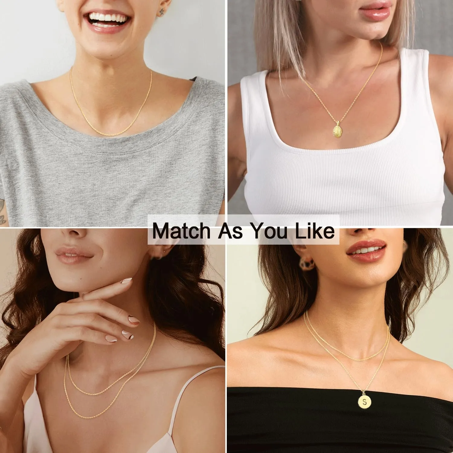 Jewlpire Italian 14K Real Gold Over 925 Sterling Silver Chain Necklace for Women, 1.1mm 1.3mm Cable Chain Necklace Hypoallergenic & Comfortable Women's Chain Necklaces 14 16 18 20 22 24 26 Inch
