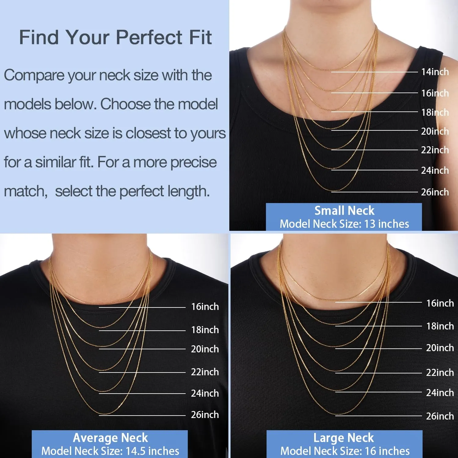 Jewlpire Italian 14K Real Gold Over 925 Sterling Silver Chain Necklace for Women, 1.1mm 1.3mm Cable Chain Necklace Hypoallergenic & Comfortable Women's Chain Necklaces 14 16 18 20 22 24 26 Inch