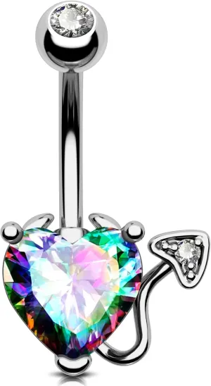 Jewseen 14G Belly Button Rings Devil Belly Rings Heart Belly Button Piercing 316L Surgical Steel Navel Ring for Women Men