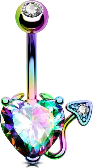 Jewseen 14G Belly Button Rings Devil Belly Rings Heart Belly Button Piercing 316L Surgical Steel Navel Ring for Women Men