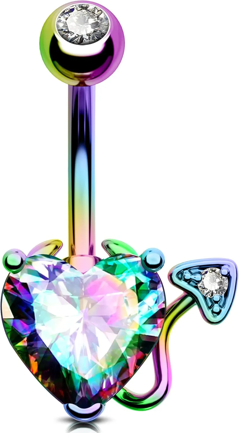 Jewseen 14G Belly Button Rings Devil Belly Rings Heart Belly Button Piercing 316L Surgical Steel Navel Ring for Women Men