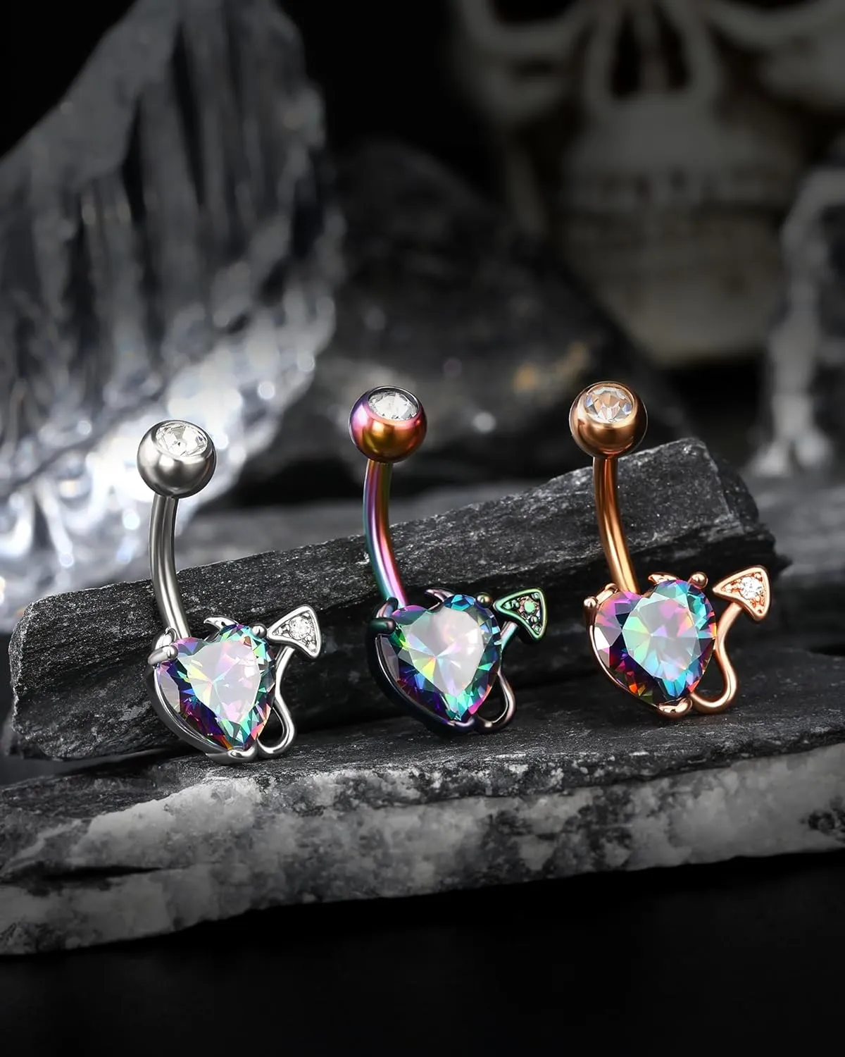 Jewseen 14G Belly Button Rings Devil Belly Rings Heart Belly Button Piercing 316L Surgical Steel Navel Ring for Women Men