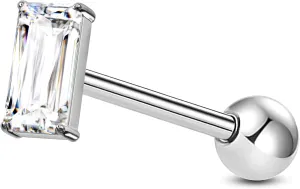 Jewseen 14G Tongue Rings, Shiny Rectangle CZ Tongue Barbell, Surgical Steel Tongue Piercing Jewelry, Tongue Jewelry Straight Barbell Tongue Ring for Women Men