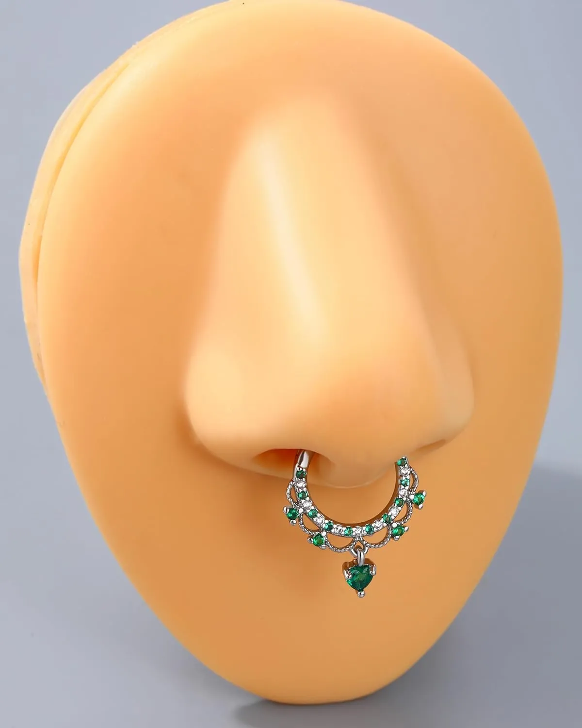 Jewseen 16g Cartilage Hoop Earrings Heart Dangle Septum Rings Septum Jewelry Cubic Zirconia Septum Hoop for Women Men