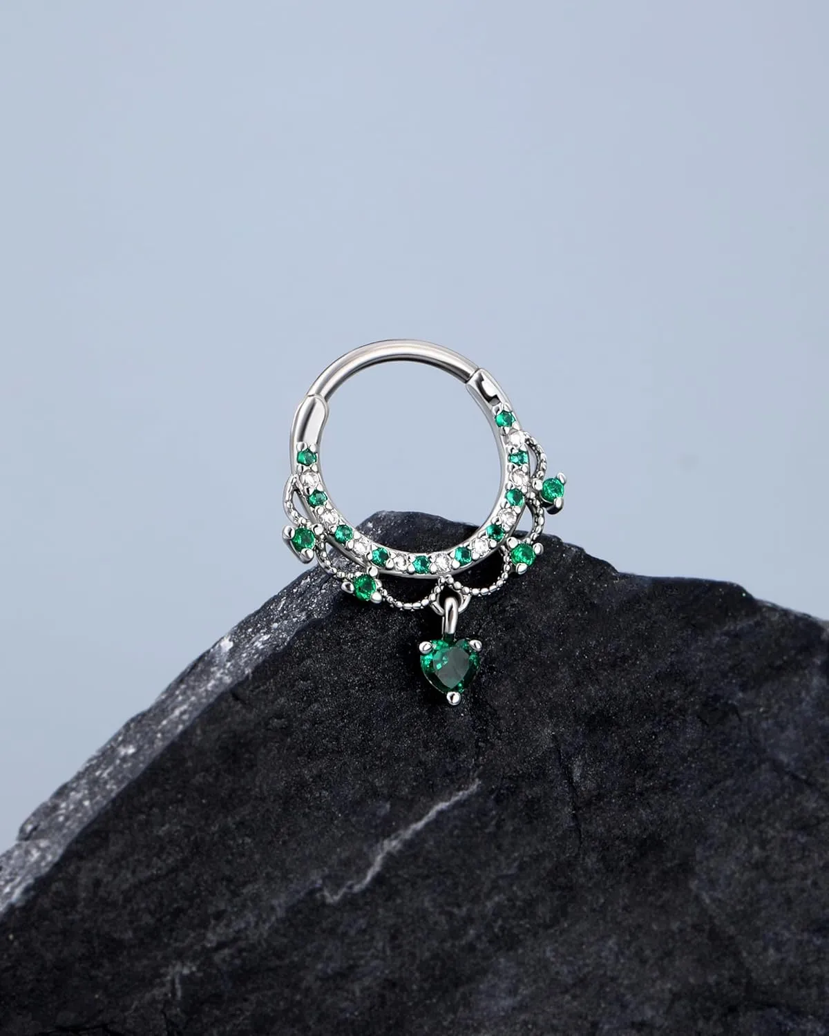 Jewseen 16g Cartilage Hoop Earrings Heart Dangle Septum Rings Septum Jewelry Cubic Zirconia Septum Hoop for Women Men