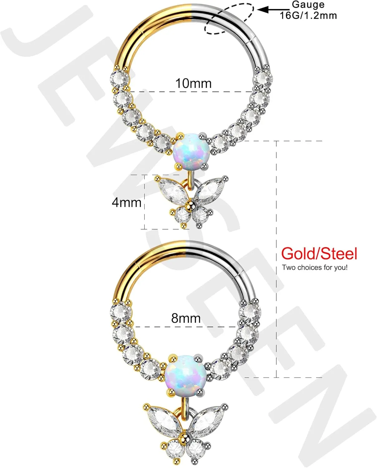 Jewseen 16G Dangle Septum Rings Butterfly Septum Jewelry CZ Septum Piercing Jewelry Opal Hinged Segment Ring Daith Piercing Jewelry Cartilage Helix Conch Piercing Jewelry for Women Men