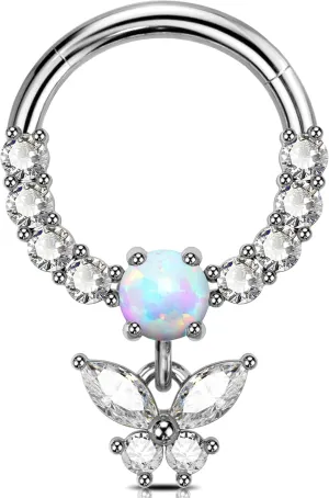 Jewseen 16G Dangle Septum Rings Butterfly Septum Jewelry CZ Septum Piercing Jewelry Opal Hinged Segment Ring Daith Piercing Jewelry Cartilage Helix Conch Piercing Jewelry for Women Men