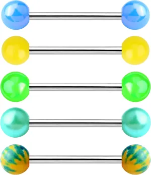 Jewseen 5Pcs 14g Tongue Rings Surgical Steel Tongue Barbells Tongue Piercing Jewelry Tongue Piercing Tongue Jewelry Nipple Rings Nipple Piercing Jewelry Nipple Barbell for Women