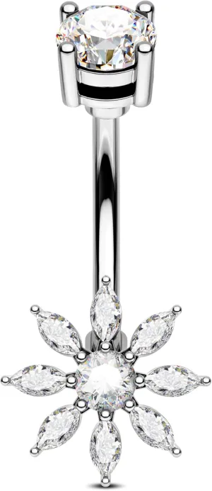 Jewseen Sunflower Belly Button Ring Floral Belly Button Piercing Surgical Steel Belly Piercing Jewelry CZ Navel Ring Navel Barbell Curved Barbell Body Piercing Jewelry for Women