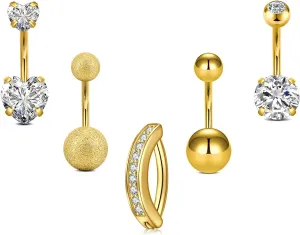 JFORYOU Belly Button Rings Stainless Steel 14G CZ Opal Navel Rings Barbells Women Girls Belly Piercing Jewelry
