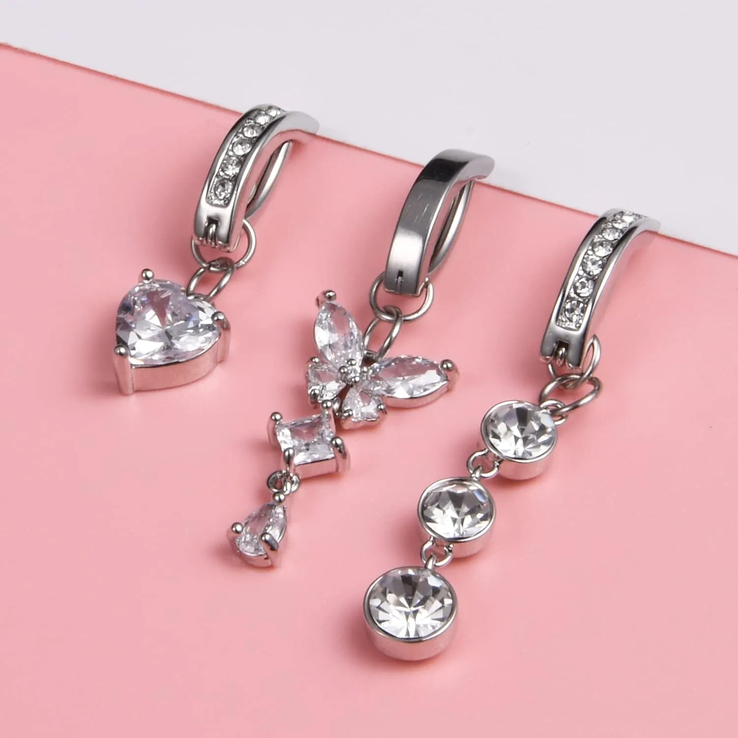 JFORYOU Belly Button Rings Stainless Steel 14G CZ Opal Navel Rings Barbells Women Girls Belly Piercing Jewelry