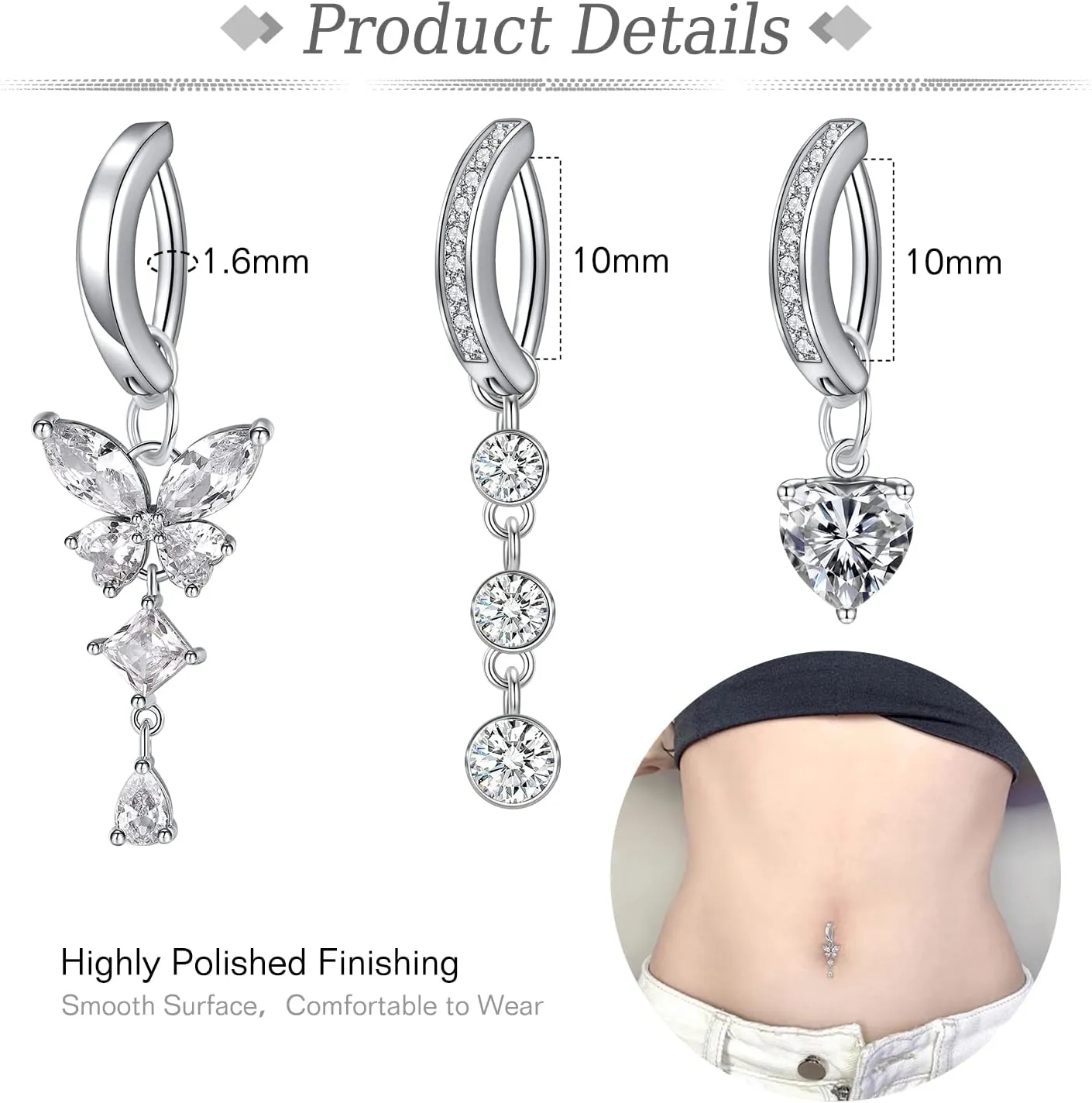 JFORYOU Belly Button Rings Stainless Steel 14G CZ Opal Navel Rings Barbells Women Girls Belly Piercing Jewelry