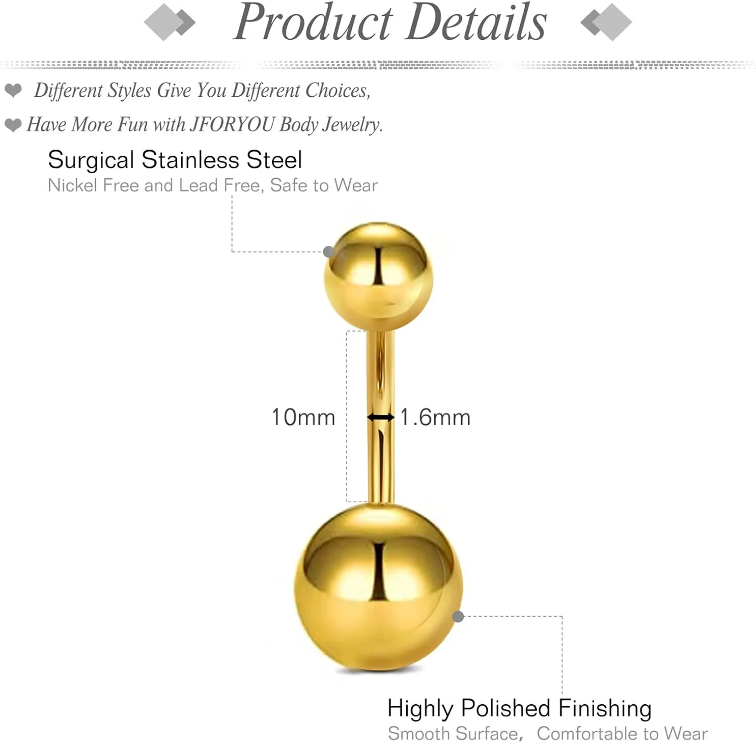 JFORYOU Belly Button Rings Stainless Steel 14G CZ Opal Navel Rings Barbells Women Girls Belly Piercing Jewelry