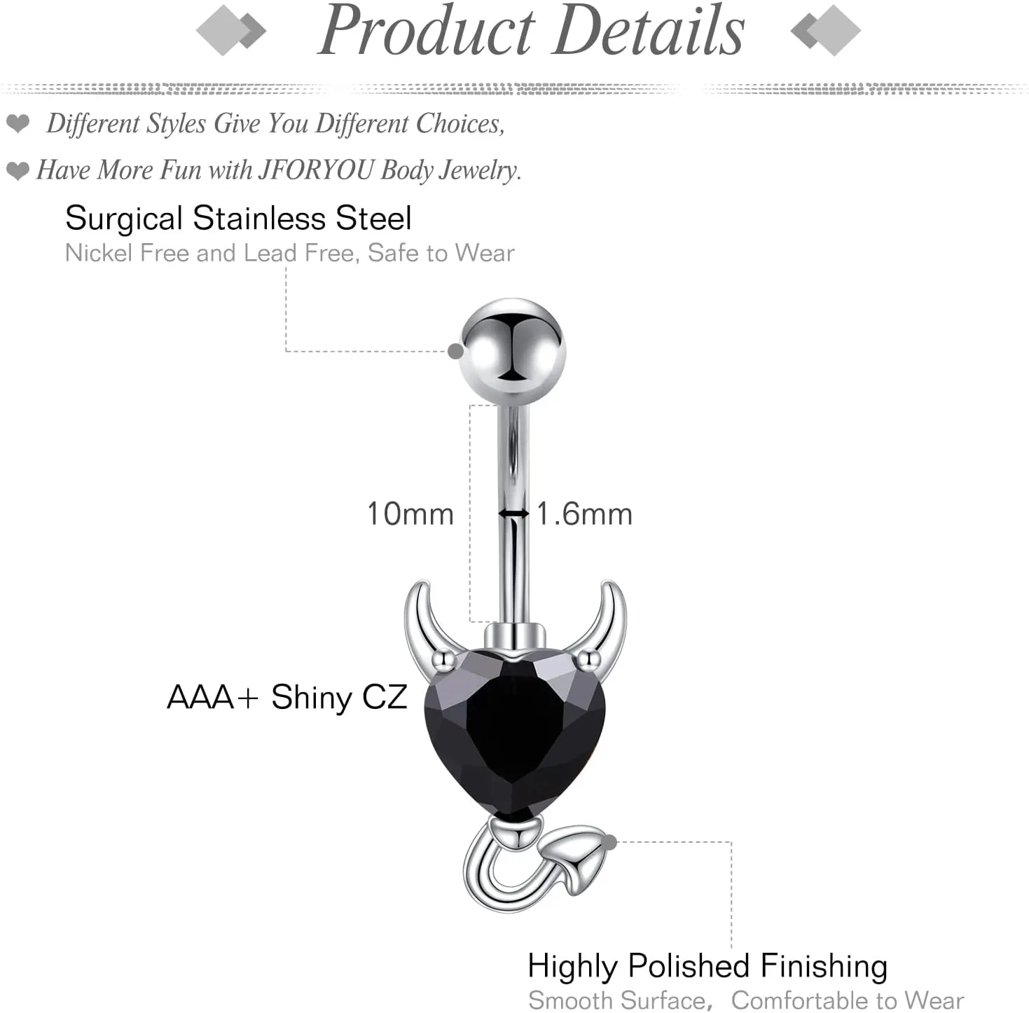 JFORYOU Belly Button Rings Stainless Steel 14G CZ Opal Navel Rings Barbells Women Girls Belly Piercing Jewelry